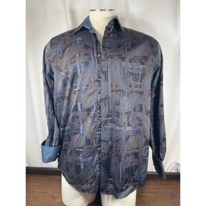 Mizumi Collezioni Shirt Mens LG Button Up Blue Paisley Design Long Sleeve